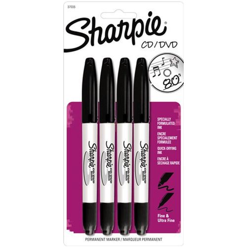 Sharpie CD DVD Permanent Marker Pens Black Music 4-pk