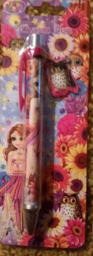 NEW Lisa Frank Retrackable Click CHARM PEN - Owl &amp; Flowers