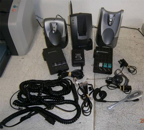 Lot of assorted plantronics items - bases, headsets and more for sale