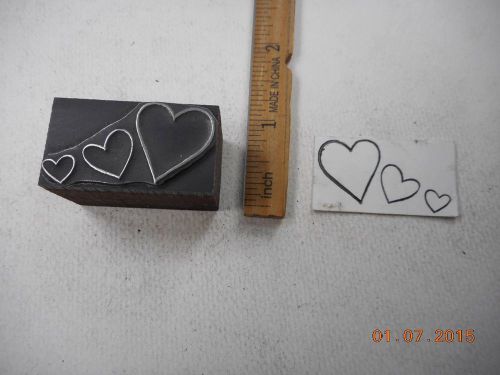 Letterpress Printing Printers Block, 3 Hearts