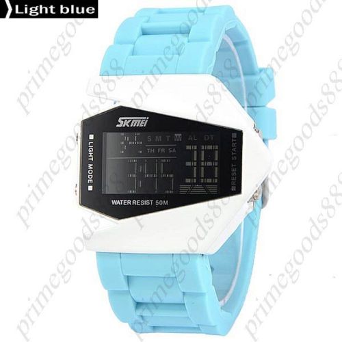 Waterproof LCD Digital Sport Silica Gel Free Shipping Wristwatch Light Blue