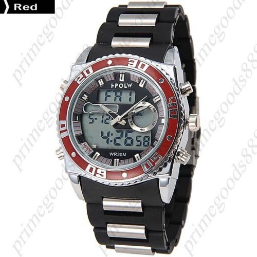 LCD Waterproof Analog Digital Quartz Alarm Stopwatch Date Men&#039;s Wristwatch Red