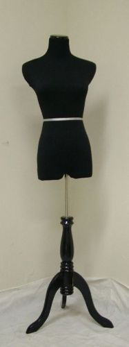 34&#034;25&#034;33&#034; TO 5 FEET 5&#034; TALL BLACK MANNEQUIN DRESS FORM W/ BLACK WOOD TRIPOD (M)