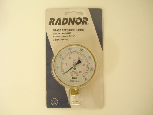 Radnor 64003431 2-1/2&#034; x 100 PSI Brass Regulator Pressure Gauge, BG-25100 /39A/