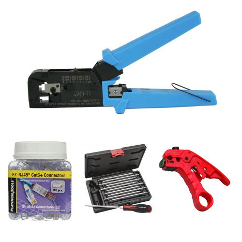 Platinum Tools 100004C EZ-RJ45 Crimper CAT6+ Series Connectors, Cutter, Tool Kit