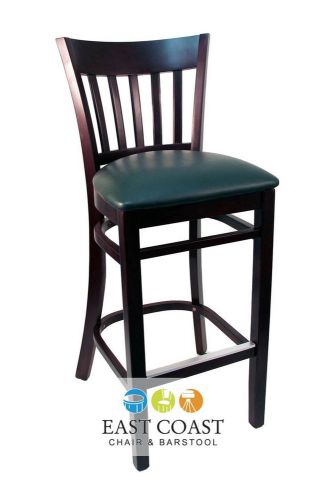 New gladiator walnut vertical back wooden bar stool with green vinyl seat for sale