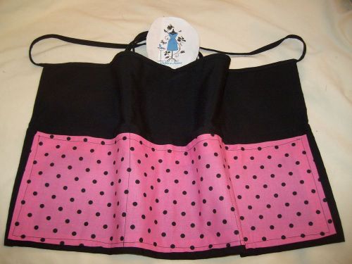 Black Server Pink Black Dots Waitress Waist Apron 3 Pocket Apron  Name  FREE