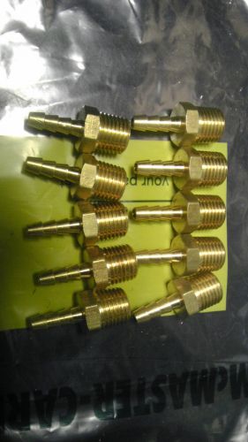 Pack of Ten (10) 3/16&#034; Barb x 1/4&#034; NPT Brass Hose Barb Coupler Fitting