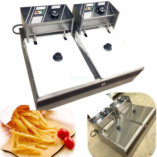 Dual tank deep fryer stainless kitchen/restaurant countertop frypot 12l 5000w for sale