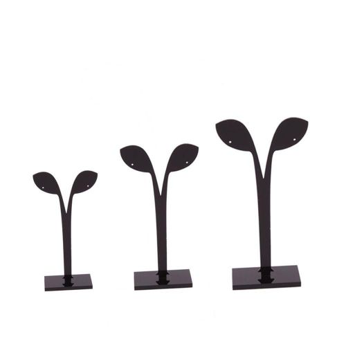 New 3 PCS Earrings Jewelry Display Stand Rack Holder Leaf Sapling Acrylic Black