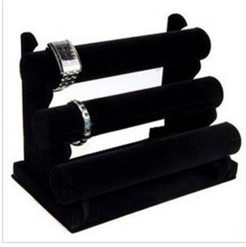 New 3-Tier Black Velvet Jewelry Bracelet Watch Display Rack Holder - Countertop