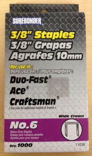 Surebonder No. 6 Wide Crown 3/8&#034; (10mm) Heavy Duty Staples 1000 Pack