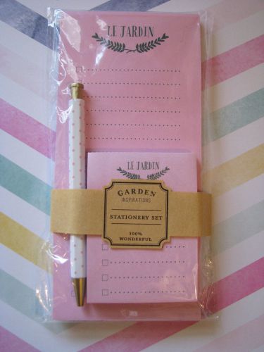 Target Garden Stationery Set List Pad, Notes &amp; Pen, Pink Garden