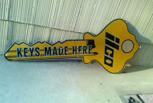 1950&#039;s TWO SIDED ILCO KEYS MADE HERE TIN SIGN &#034;32 x 14&#034; no cola gas dr. Pepper