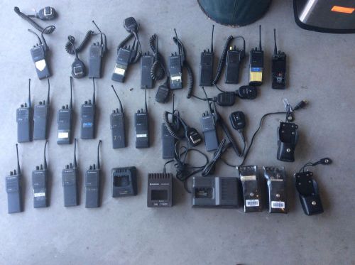 Bulk Motorola HT1000 radios, battery charger, cases, walkie talkie, extra