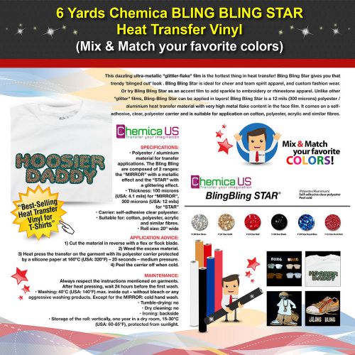 6 YARDS CHEMICA BLING BLING STAR HEAT TRANSFER VINYL-MIX &amp; MATCH FAVORITE COLORS