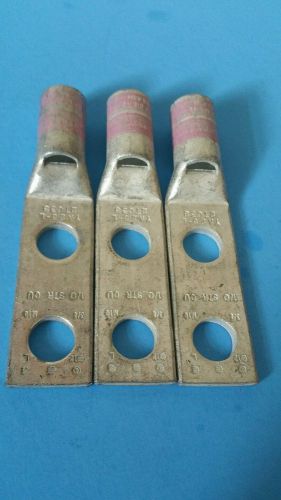 (3)BURNDY 1/0 AWG LUG YA25L2TC38, 2hole, 3/8 inch hole,1/0 STR CU,Free shipping