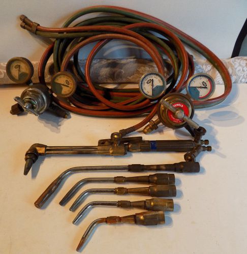 Vintage RARE UNION CARBIDE OXY WELD CW-23 Torch Set REGULATORS LINES TIPS NICE