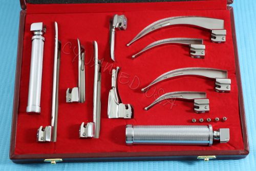 Laryngoscope Mac + Miller Set of 9 BLADES &amp; 2 HANDLES EMT Anesthesia-GERMAN STL