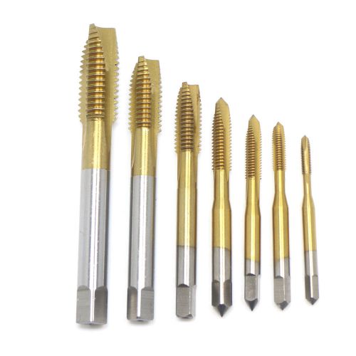 7Pc Machine Spiral Point Plug Tap HSS Titanium M3 M4 M5 M6 M8 M10 M12 3mm-12mm