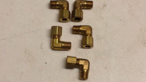 Lot of 5 Parker 1/8&#034; MNPT x 1/4 OD Tube Brass 90-Compression-Male