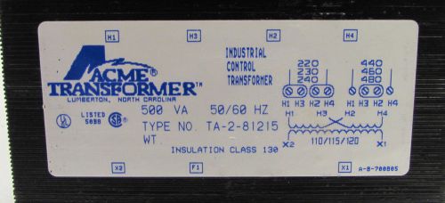 Acme TA-2-81215 500VA Insulation Class 130 Industrial Control Transformer