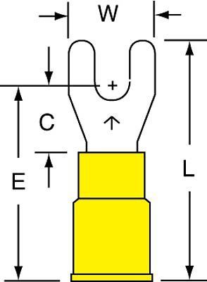 3M(TM) Scotchlok(TM) Fork, Vinyl Insulated Butted Seam MVU10-6FK, 12-10 AWG