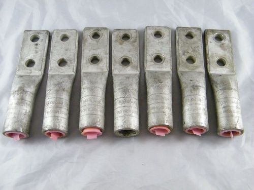 LOT OF 7 ~ NEW ~ BURNDY 2 HOLE LUG CRIMP CONNECTOR ~ PINK DIE ~ PART # YA34A3