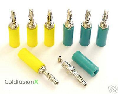 8pcs Green/yellow Banana Plug Connector