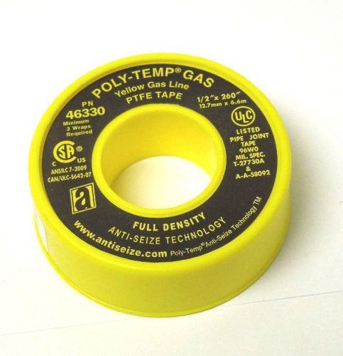 TEFLON TAPE YELLOW GAS LINE PTFE 1/2&#034; X 260&#034; FULL DENSITY THREAD SEALANT 048ER22