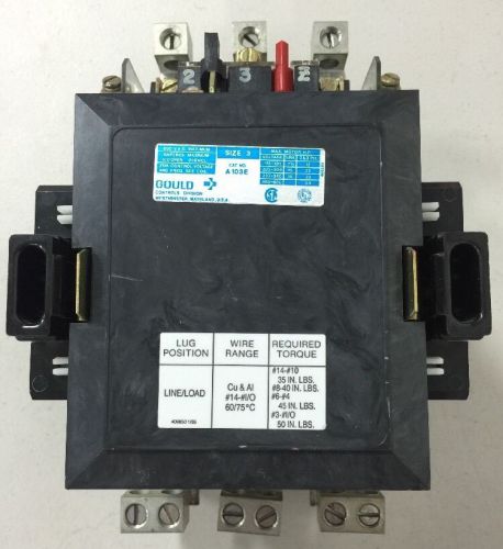 Gould A103E Size 3 Contactor 3 Phase 100 Amp 600 Vac