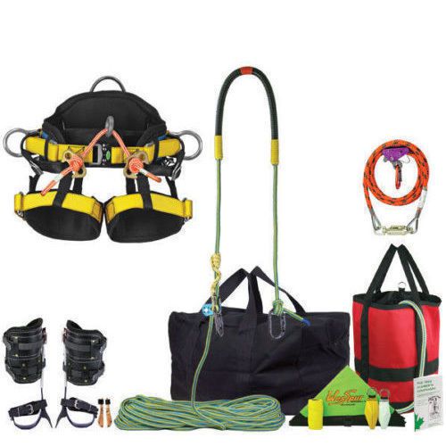 Arborist spur &amp; rope tree climbing deluxe kit, saddle, 150, rope, flipline for sale