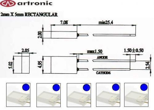 ART-US LED RECTANGLE 2x5mm BLUE-milk [LED-AL-pM5x2B-D00090-160]  Qty=30pcs