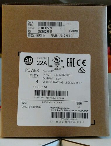 Power Flex 3HP AC inverter drive 22A-D6P0N104 - BRAND NEW IN BOX (NIB)
