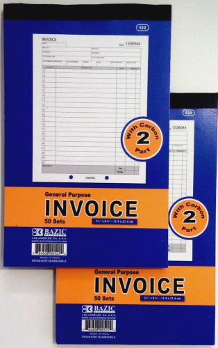 2PCS INVOICE Receipt Record BOOK 2 Part 50 Sets Numbered Original w/Carbon