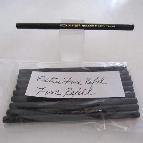 10 STANDARD PLASTIC BLACK EXTRA FINE ROLLERBALL REFILLS-FIT MOST PENS