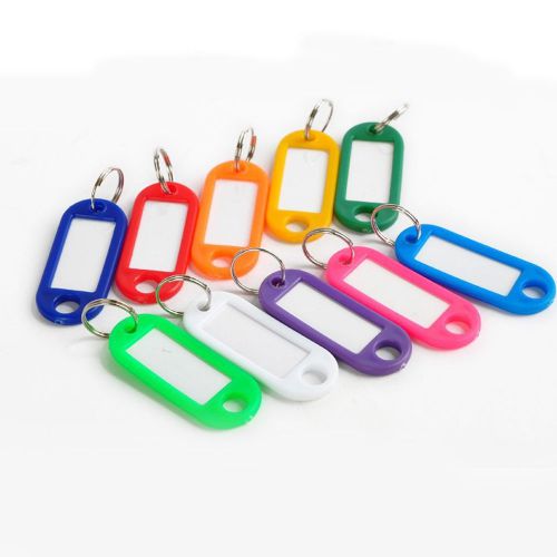 10Pcs Creative Plastic Key Click Tags Rings Coloured Lastic ID Name Card FOB