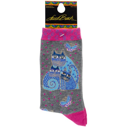 Laurel Burch Socks-Indigo Cats - Pink