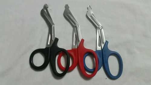 3 PAIRS TRAUMA SHEARS BANDAGE SCISSORS 7 1/4&#034; RED, BLACK, BLUE