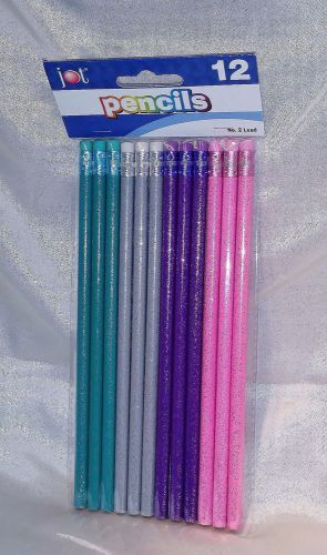 BLING SPARKLE GLITTER NO. 2 LEAD PENCILS - PINK, TEAL, GRAY &amp; PURPLE PACK OF 12