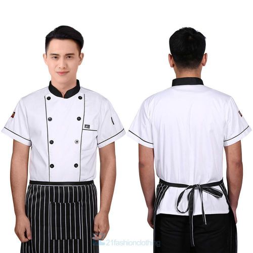 Kitchen cooker working uniform chef waiter waitress short sleeves coat jacket for sale