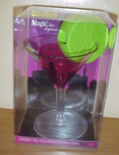 Scotch Magic Tape Dispenser w/Tape Cosmopolitan Martini Lime Cocktail Glass NIB