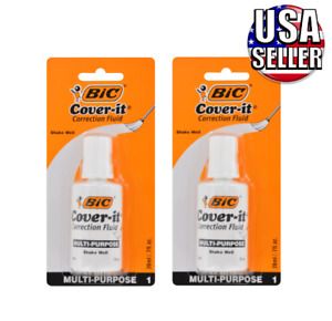 2 Packs BIC Cover-it White Correction Multi Purpose Fluid 0.7oz Each New 20ml