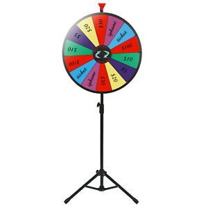 Color Prize Wheel Fortune w Folding Tripod Floor Stand Carnival Spinnig GamHn21