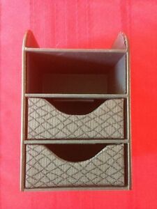 Office Supplies Desk Organizer 2 Shelf 2 Drawer Faux Leather Mini Caddy Black