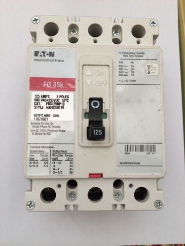 Eaton cutler hammer 125a circuit breaker fd35k fd3125bp10 6604c36g19 3 poles for sale