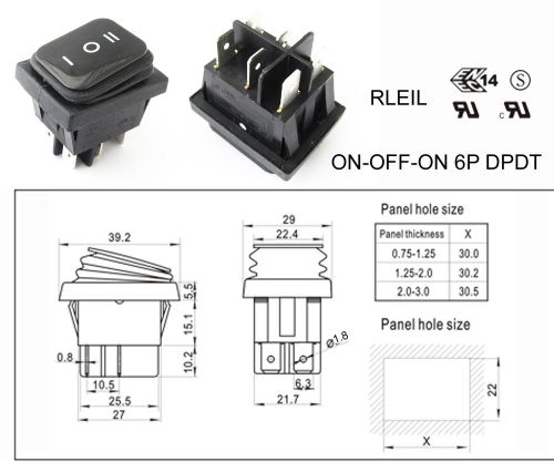 1pc Black RLEIL RL2(P) Waterproof IP65 ON/OFF/ON Boat Car Rocker Switch 10A 250V