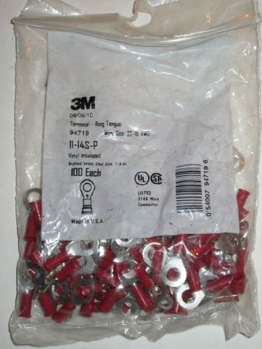 New 3m 94719 vinyl insulated ring terminal 22-18 awg 100 pack red 1/4&#034; for sale