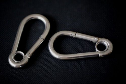 2PC STAINLESS STEEL SNAP HOOK CARABINER EYELET 3/16&#034;  MARINE GRADE M5