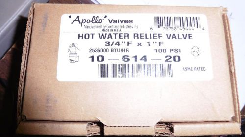 NEW APOLLO 3/4&#034;F X 1&#034;F HOT WATER RELIEF VALVE 10-614-20 Capacity 2536000 BTU/HR